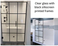 Black Silkscreen Print Grid Pattern Shower Glass Door